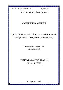 Tóm tắt Luận văn Quản lý nhà nước về du lịch trên địa bàn huyện Chiêm Hóa, tỉnh Tuyên Quang