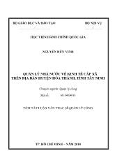 Tóm tắt Luận văn Quản lý nhà nước về kinh tế cấp xã trên địa bàn huyện Hòa Thành, tỉnh Tây Ninh