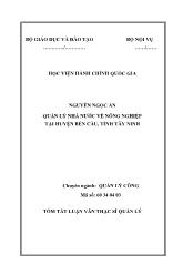 Tóm tắt Luận văn Quản lý nhà nước về nông nghiệp tại huyện Bến Cầu, tỉnh Tây Ninh