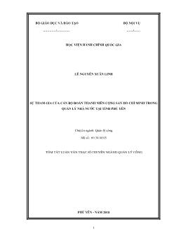 Tóm tắt Luận văn Sự tham gia của cán bộ đoàn thanh niên cộng sản Hồ Chí Minh trong quản lý nhà nước tại tỉnh Phú Yên