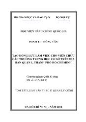 Tóm tắt Luận văn Tạo động lực làm việc cho viên chức các trường trung học cơ sở trên địa bàn quận 1, thành phố Hồ Chí Minh