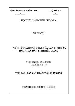 Tóm tắt Luận văn Tổ chức và hoạt động của văn phòng ủy ban nhân dân tỉnh Kiên Giang