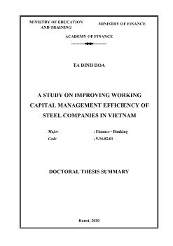 A study on improving working capital management efficiency of steel companies in Vietnam