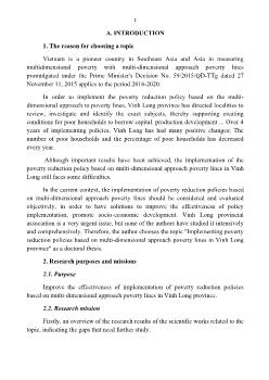 Implementing poverty reduction policies based on multi - Dimensional approach poverty lines in Vinh Long province