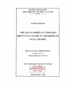 Khóa luận Chế tạo và nghiên cứu tính chất điện từ của vật liệu từ trở khổng lồ La0,7Sr0,3.xPbxMnO3