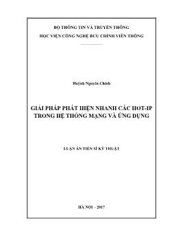 Luận án Giải pháp phát hiện nhanh các hot - Ip trong hệ thống mạng và ứng dụng