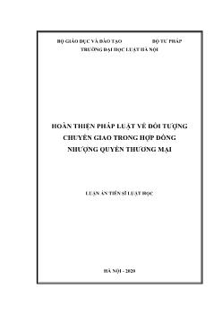 Luận án Hoàn thiện pháp luật về đối tượng chuyển giao trong hợp đồng nhượng quyền thương mại