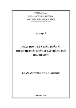 Luận án Hoạt động của giáo đoàn ni thuộc hệ phái khất sĩ tại thành Phố hồ Chí Minh