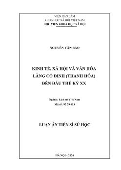 Luận án Kinh tế, xã hội và văn hóa làng Cổ Định (Thanh Hóa) đến đầu thế kỷ XX