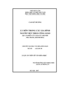 Luận án Ly hôn trong các gia đình người Việt theo công giáo (qua nghiên cứu giáo xứ chợ mới Nha Trang ở Khánh Hoà)