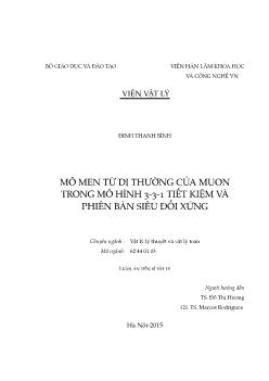 Luận án Mô men từ dị thường của muon trong mô hình 3 - 3 - 1 tiết kiệm và phiên bản siêu đối xứng