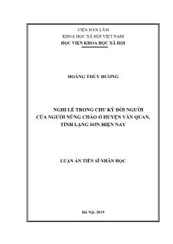 Luận án Nghi lễ trong chu kỳ đời người của người Nùng Cháo ở huyện Văn Quan, tỉnh Lạng Sơn hiện nay