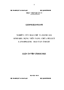 Luận án Nghiên cứu bào chế và đánh giá sinh khả dụng viên nang chứa pellet lansoprazol bao tan ở ruột