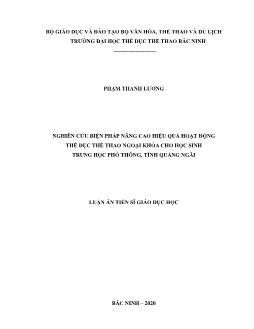Luận án Nghiên cứu biện pháp nâng cao hiệu quả hoạt động thể dục thể thao ngoại khóa cho học sinh trung học phổ thông, tỉnh Quảng Ngãi