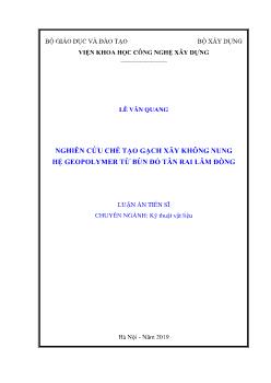 Luận án Nghiên cứu chế tạo gạch xây không nung hệ geopolymer từ bùn đỏ Tân Rai Lâm Đồng