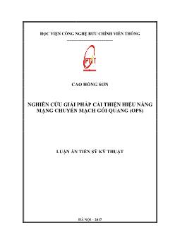 Luận án Nghiên cứu giải pháp cải thiện hiệu năng mạng chuyển mạch gói quang (ops)