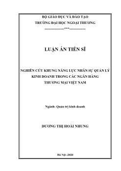 Luận án Nghiên cứu khung năng lực nhân sự quản lý kinh doanh trong các ngân hàng thương mại Việt Nam