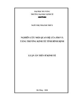 Luận án Nghiên cứu mối quan hệ của fdi và tăng trưởng kinh tế tỉnh bình định