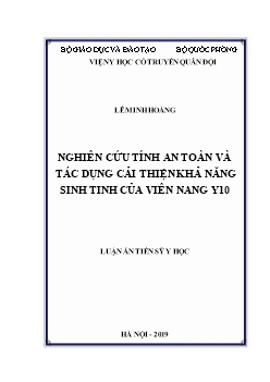 Luận án Nghiên cứu tính an toàn và tác dụng cải thiện khả năng sinh tinh của viên nang y 10