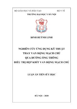 Luận án Nghiên cứu ứng dụng kỹ thuật thay van động mạch chủ qua đường ống thông điều trị hẹp khít van động mạch chủ