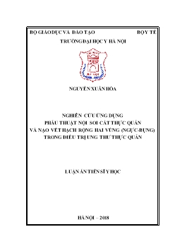 Luận án Nghiên cứu ứng dụng phẫu thuật nội soi cắt thực quản và nạo vét hạch rộng hai vùng (ngực - Bụng) trong điều trị ung thư thực quản