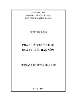 Luận án Phật giáo thời lê sơ qua tư liệu Hán Nôm