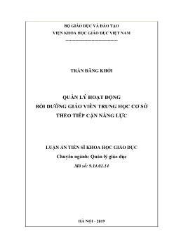 Luận án Quản lý hoạt động bồi dưỡng giáo viên trung học cơ sở theo tiếp cận năng lực