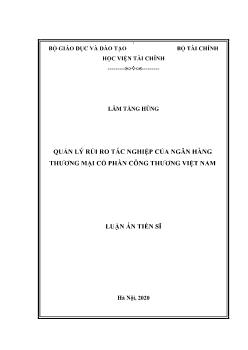 Luận án Quản lý rủi ro tác nghiệp của ngân hàng thương mại cổ phần công thương Việt Nam