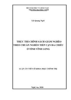 Luận án Thực thi chính sách giảm nghèo theo chuẩn nghèo tiếp cận đa chiều ở tỉnh Vĩnh Long