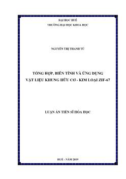 Luận án Tổng hợp, biến tính và ứng dụng vật liệu khung hữu cơ - Kim loại zif - 67