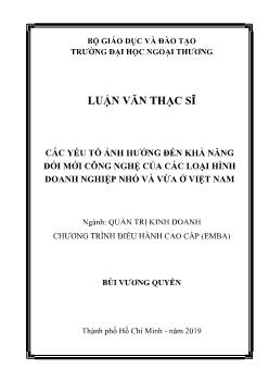 Luận văn Các yếu tố ảnh hưởng đến khả năng đổi mới công nghệ của các loại hình doanh nghiệp nhỏ và vừa ở Việt Nam