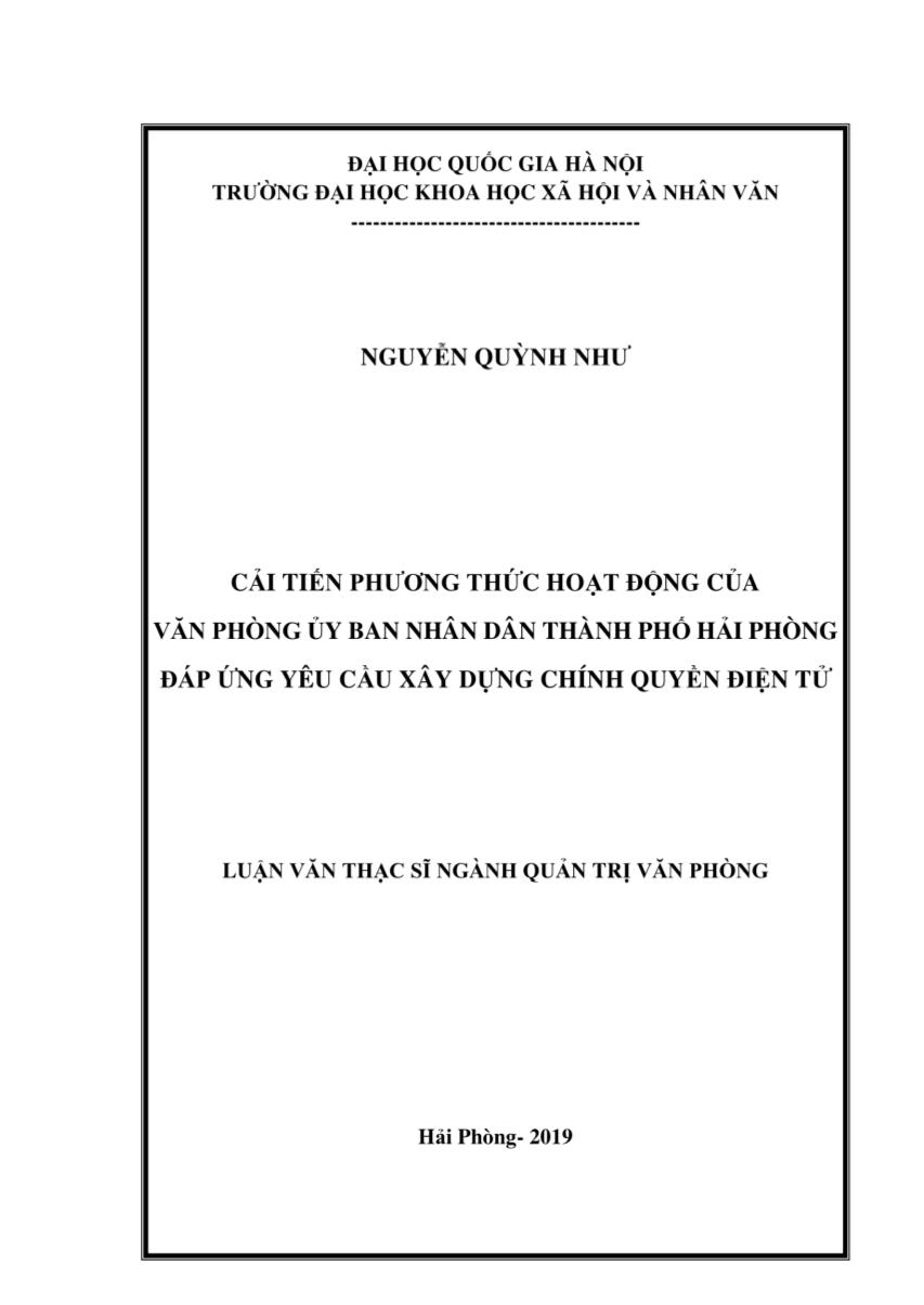 Luận văn Cải tiến phương thức hoạt động của văn phòng ủy ban nhân dân thành phố Hải Phòng đáp ứng yêu cầu xây dụng chính quyền điện tử