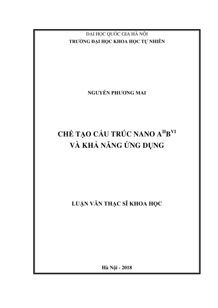 Luận văn Chế tạo cấu trúc nano AIIBVI và khả năng ủng dụng