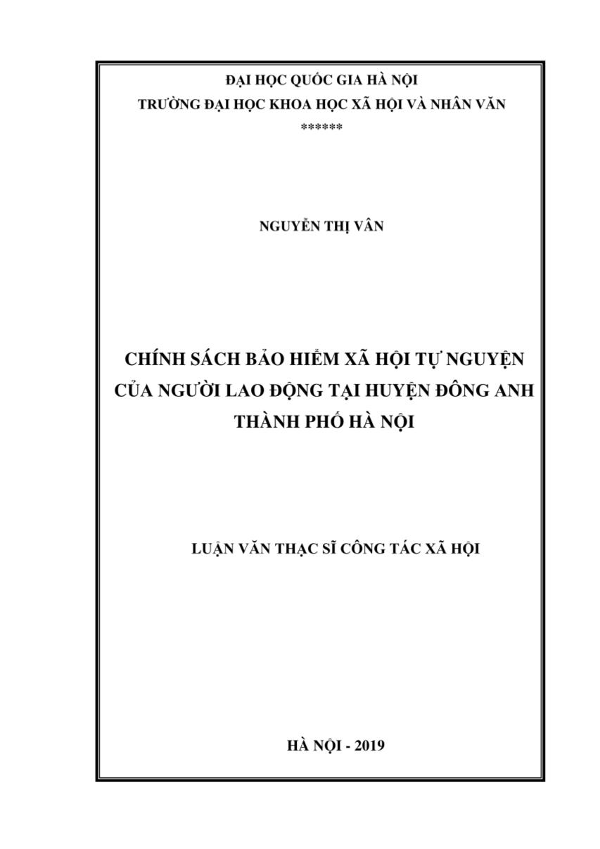 Luận văn Chính sách bảo hiểm xã hội tự nguyện của người lao động tại huyện Đông Anh thành phố Hà Nội