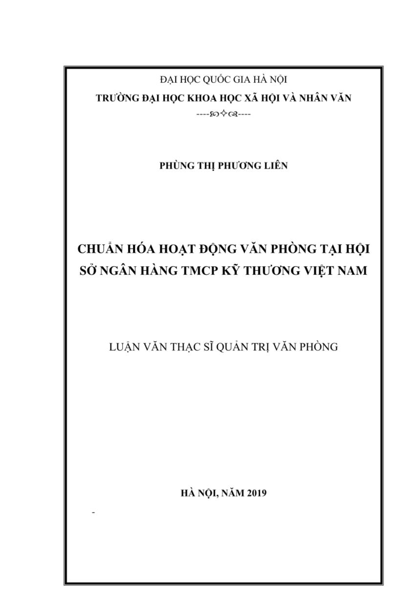 Luận văn Chuẳn hóa hoạt động văn phòng tại hội sở ngân hàng TMCP kỹ thương Việt Nam