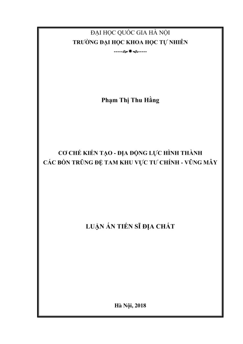 Luận văn Cơ chế kiến tạo - Địa động lực hình thành các bồn trũng đệ tam khu vực Tư Chính - Vững Mây