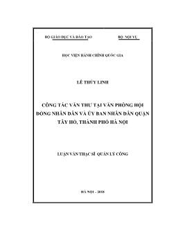 Luận văn Công tác văn thư tại văn phòng hội đồng nhân dân và ủy ban nhân dân quận tây hồ, thành phố Hà Nội