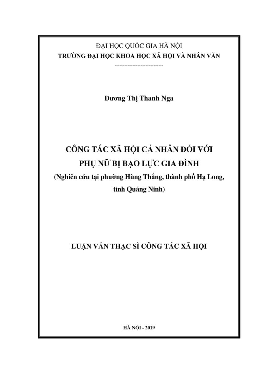 Luận văn Công tác xã hội cá nhân đối với phụ nũ bị bạo lực gia đình