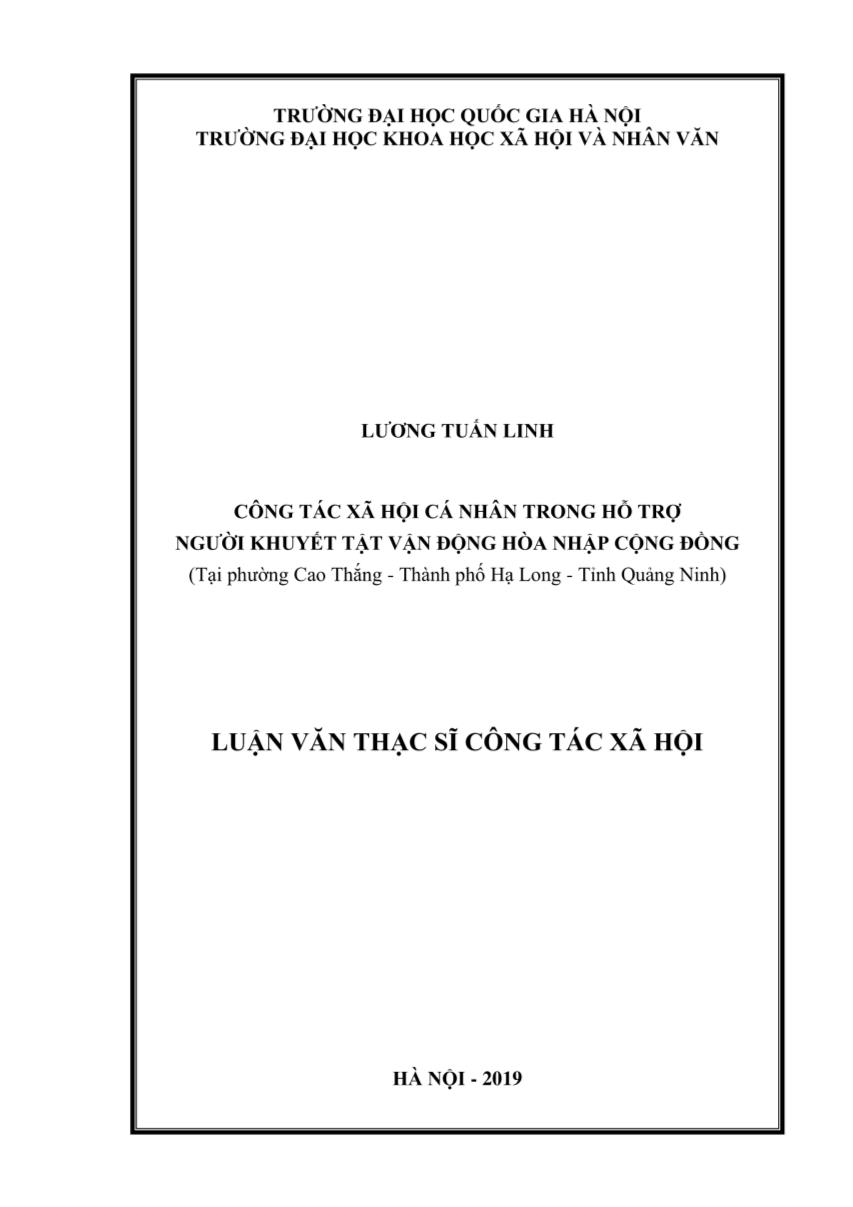 Luận văn Công tác xã hội cá nhân trong hỗ trợ người khuyết tật vận động hòa nhập cộng đồng