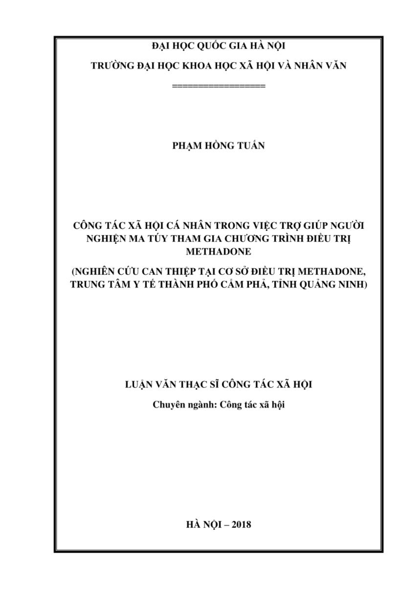 Luận văn Công tác xã hội cá nhân trong việc trợ giúp người nghiện ma túy tham gia chương trình điều trị methadone