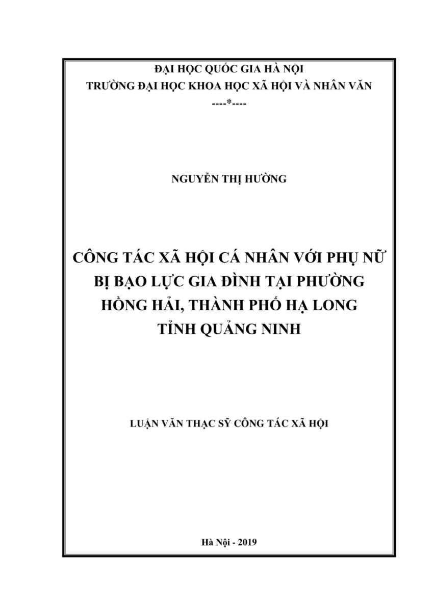 Luận văn Công tác xã hội cá nhân với phụ nữ bị bạo lực gia đình tại phường Hồng Hải, thành phố Hạ Long tỉnh Quảng Ninh