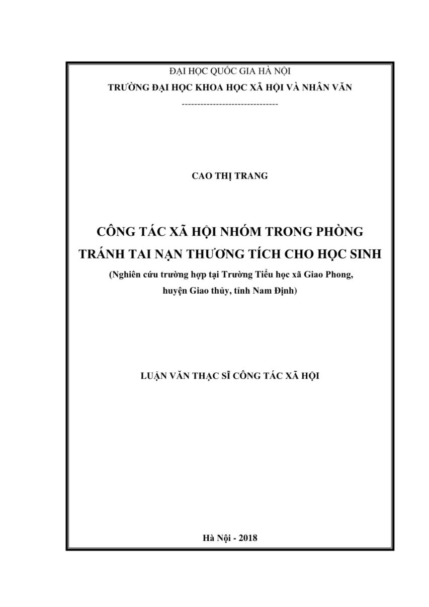 Luận văn Công tác xã hội nhóm trong phòng tránh tai nạn thương tích cho học sinh