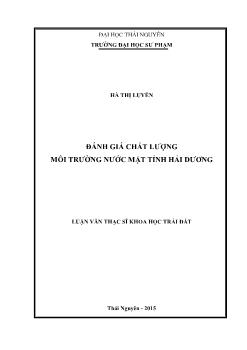 Luận văn Đánh giá chất lượng môi trường nước mặt tỉnh Hải Dương