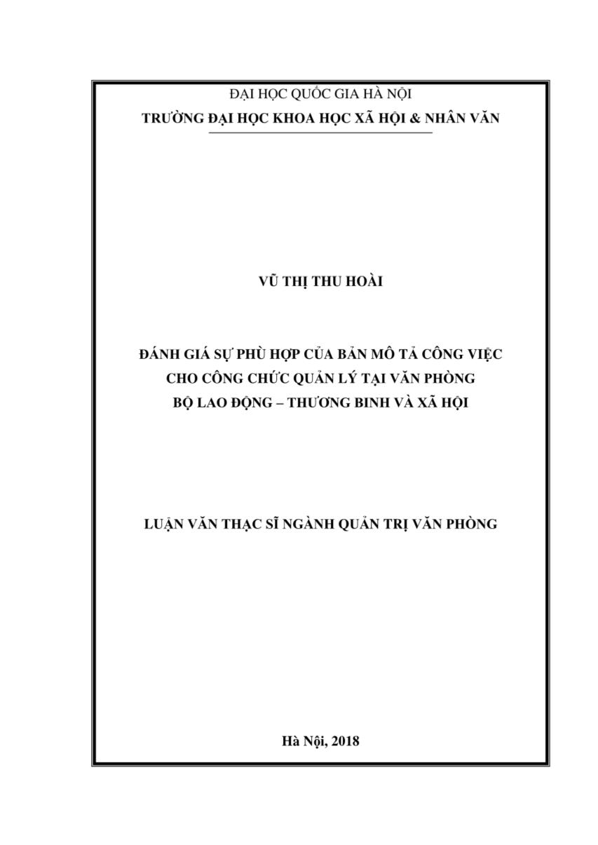 Luận văn Đánh giá sụ phù hợp của bản mô tả công việc cho công chức quản lý tại văn phòng bộ lao động - Thương binh và xã hội