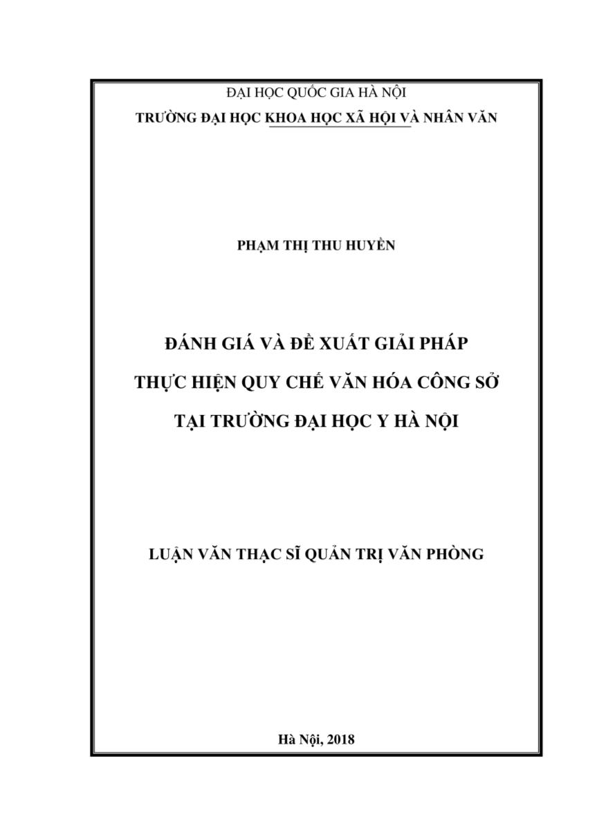 Luận văn Đánh giá và đề xuất giải pháp thực hiện quy chế văn hóa công sở tại trường đại học y Hà Nội