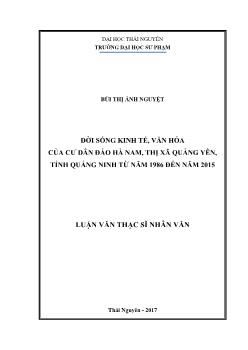 Luận văn Đời sống kinh tế, văn hóa của cư dân đảo Hà Nam, thị xã Quảng Yên, tỉnh Quảng Ninh từ năm 1986 đến năm 2015