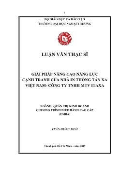 Luận văn Giải pháp nâng cao năng lực cạnh tranh của nhà in thông tấn xã Việt Nam - Công ty TNHH MTV Itaxa