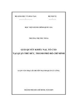 Luận văn Giải quyết khiếu nại, tố cáo tại quận Thủ Đức, thành phố Hồ Chí Minh