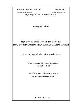 Luận văn Hiệu quả sử dụng vốn kinh doanh tại tổng công ty cổ phần phân bón và hóa chất dầu khí