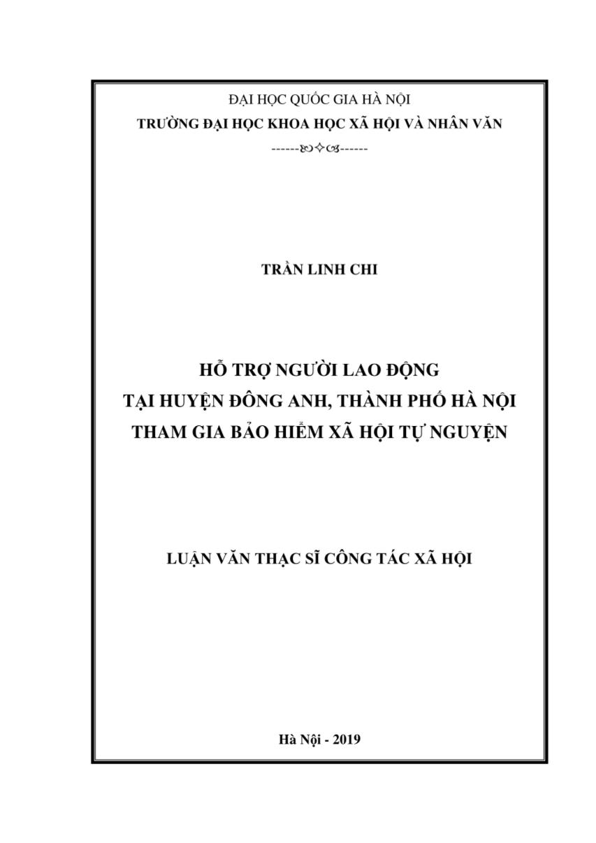 Luận văn Hỗ trợ người lao động tại huyện Đông Anh, thành phố Hà Nội tham gia bảo hiểm xã hội tự nguyên